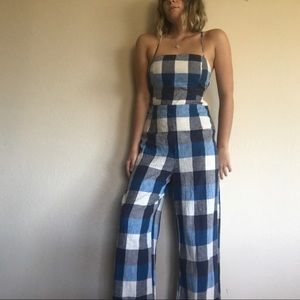 Forever 21 Blue Plaid Jumpsuit